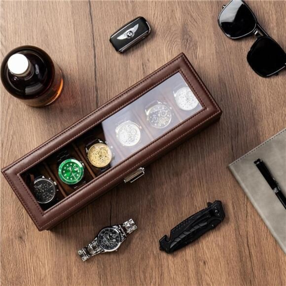 Watch Box for Men, 6 Slot Watch Display Case with Drawer - Picture 4 of 7